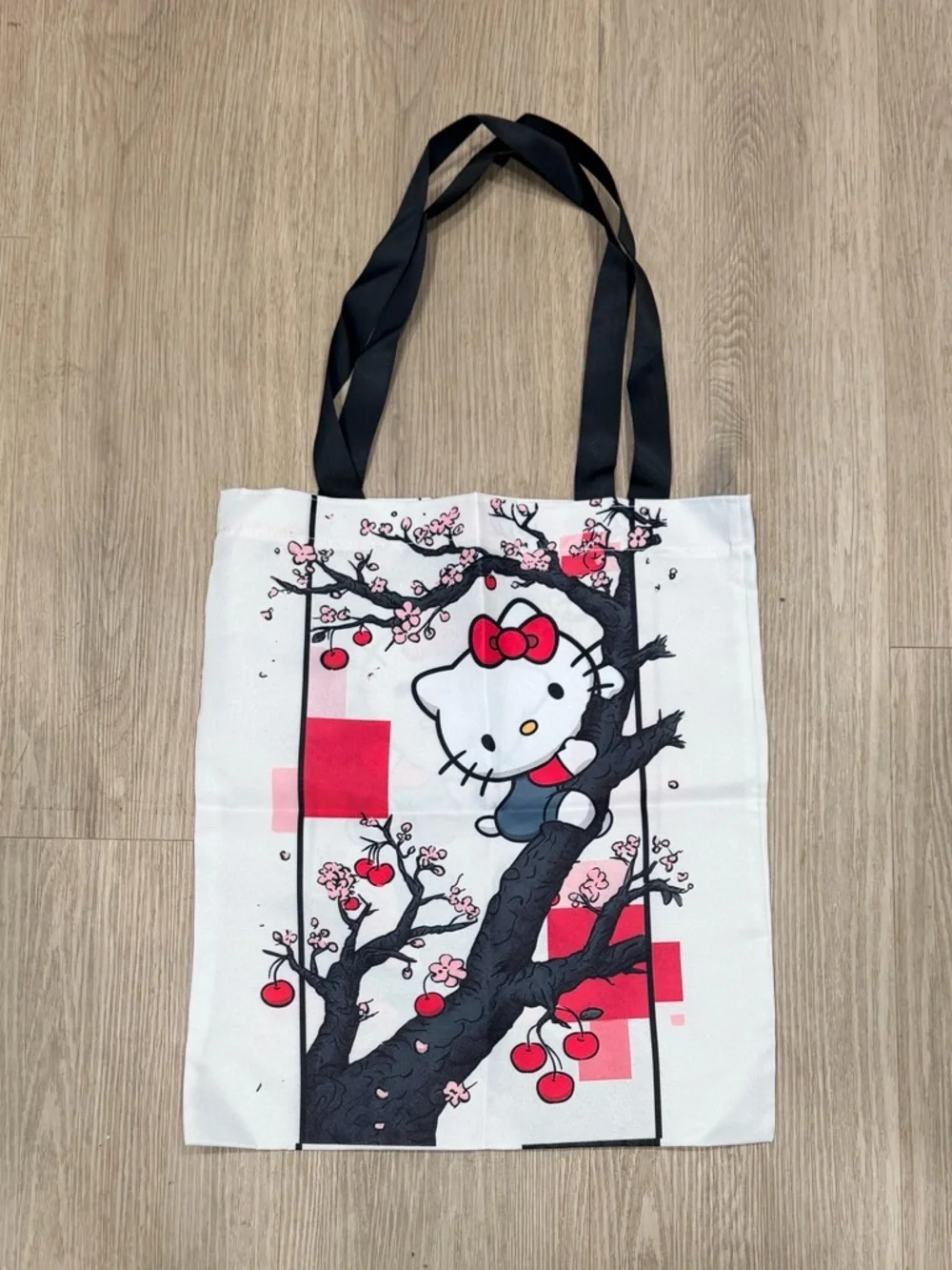 Hello Kitty White Tote with Black Handles and Red Accents